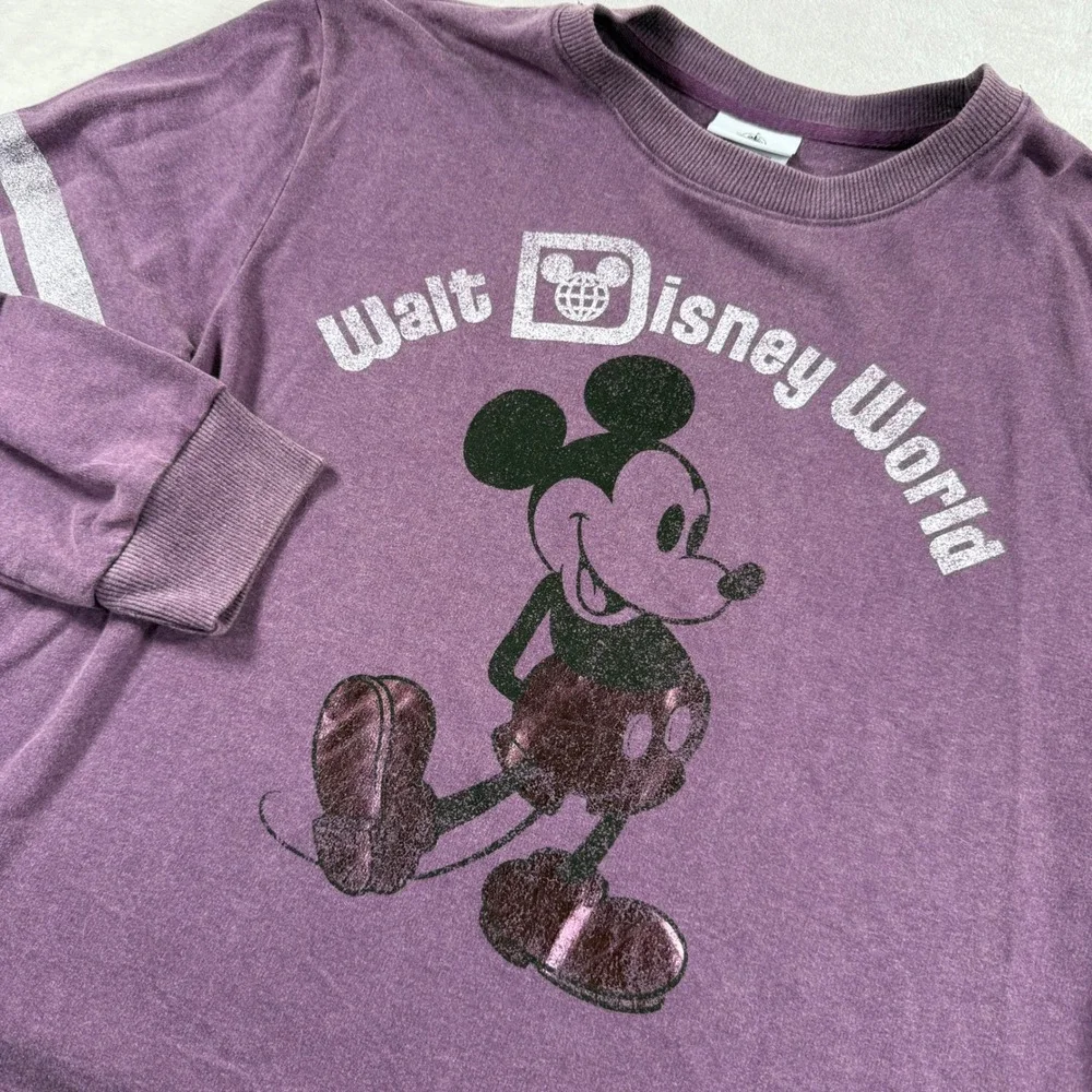 Disney Parks Walt Disney World Mickey Mouse Purple Long Sleeve Crop Top Large NW